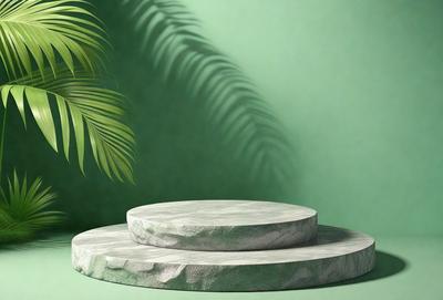The primary subject of the image is a large, round stone placed on a green surface. The setting is a lush green background, which adds a sense of freshness and natural beauty to the scene. The visual style of the image is a photo, capturing the details and textures of the stone and the green background. The colors and mood of the image are predominantly green, with a hint of brown from the stone, creating a serene and calming atmosphere.